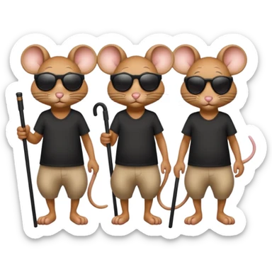3 mice facing the side w black sunglasses walking with canes sticker
