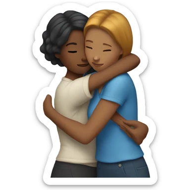 two women hugging one shorter sticker