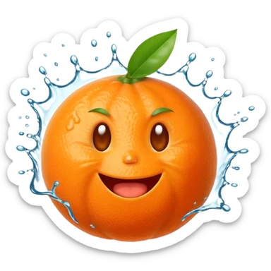 Juicy explosion mandarin emoji, bursting juice splash everywhere, exaggerated happy reaction, bright orange color, simple cartoon style, transparent background. sticker