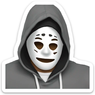 Male artist painting wearing white drama mask and black hoodie  sticker