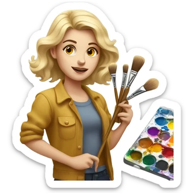 Blonde artist painting sticker