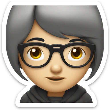 Cute Shy girl with black hair and glasses sticker