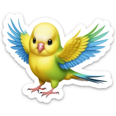 cinematic-[budgie]-realistic-full-body-perched-emoji,-wings-out-flying,-head-tilted-dramatically,-sleek-[yellow]-feathers,-simplified-yet-realistic-focused-features,-highly-detailed,-glowing-with-an-almost-sarcastic-glow sticker