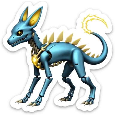futuristic Skeleton-Cyborg-Manectric-Electrike-Salandit-Cubone-Umbreon-Marowak-Draco-Fakémon-hybrid-creature (full body), 4 legs sticker