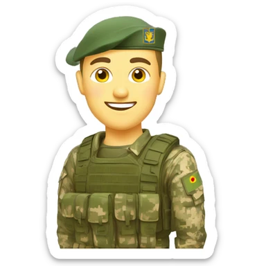happy Ukrainian soldier, in camouflage pixel uniform  sticker