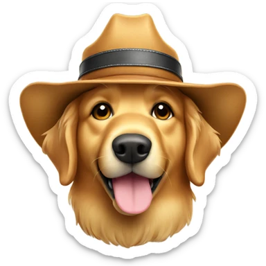 Golden retriever with a cowboy hat sticker