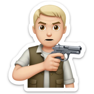 Short mad person holding a gun, male sticker