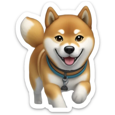 a shiba dog walking on the snow sticker