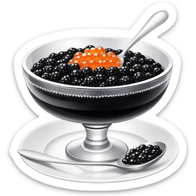 Russian black caviar in a crystal caviar dish with a silver spoon  sticker