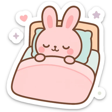 pink bunny sleeping in bed sticker