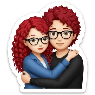 une star de Kpop asiatique avec les cheveux noir  qui fait un câlin a une fille qui a des lunette et des cheveux rouge et bouclé  sticker