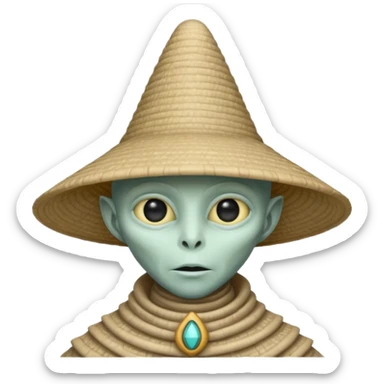 ancient alien with conical hat, white sticker