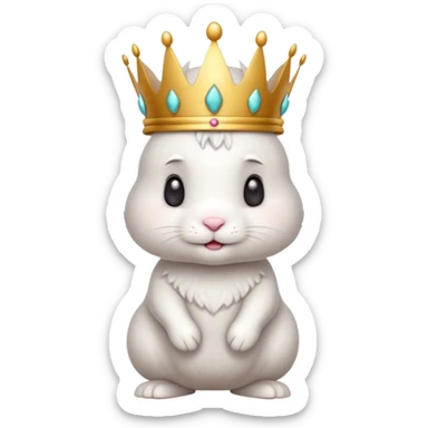white cute bunny with big crown, funny, standing sticker