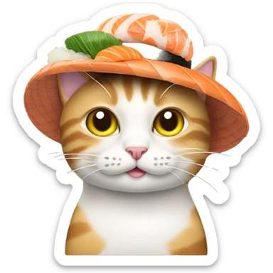 cat wearing a hat made of sushi sticker