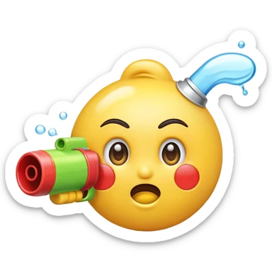 Shocked Emoji pointing at me with a water gun and twinkling with one Eye sticker
