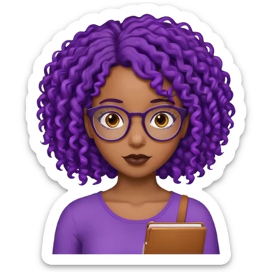 this emoji 🤓 but it’s a black girl with purple black curly hair no shoulders  sticker