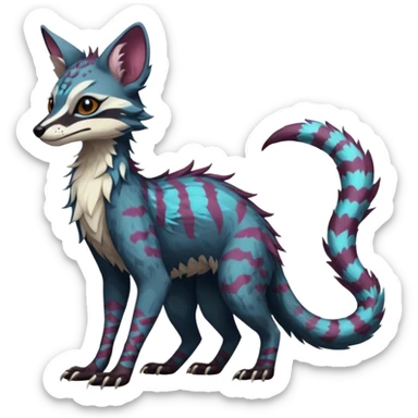Feral Rare Fantasy dark colorful Vernid-Sergal-Genet-Trico-species by LiLaiRa, random markings, tufted tail, tufted ears, full body sticker