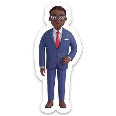 A dark-skinned man in a suit with glasses, full-length sticker