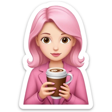 A woman dressed in pink taking a mocha sticker