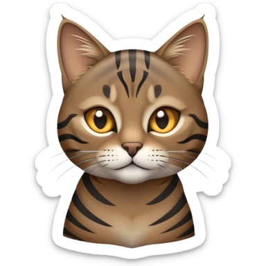 cinematic-noble-grey-and-black-brown-tabby-cat-portrait-emoji,-head-tilted-slightly-with-a-dramatic,-sleek-grey-brown-fur-with-dark-black-tabby-stripes,-sparkling-amber-eyes-barely-open,-simplified-yet-irresistibl sticker