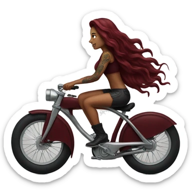 Beautiful tattooed  burgundy long haired woman riding a bike sticker