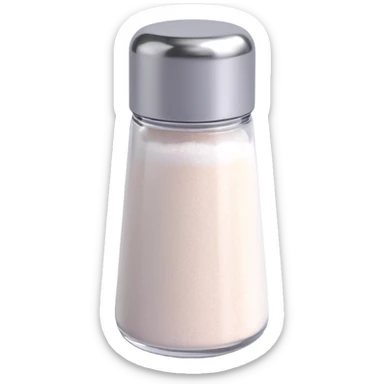 Make a salt emoji with no face that looks exactly like the reference image, in iOS emoji style. 3D, shiny, smooth gradients, soft shadows, realistic salt shaker shape, metallic lid, no face. Add a soft shadow under the shaker. sticker
