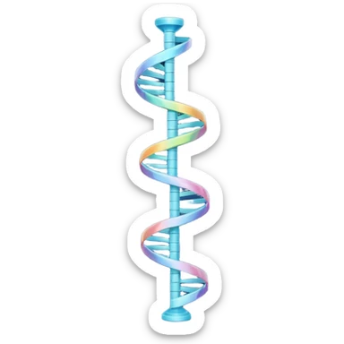 A single helical ribbon representing mRNA, twisting smoothly like a corkscrew or spiral staircase but with only one ribbon; no ladder rungs, no paired bases, no second strand.  Focus on one continuous strand only.” sticker