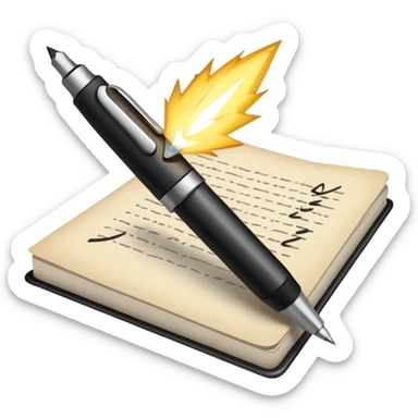 pen writing on a page with a glowing spark sticker