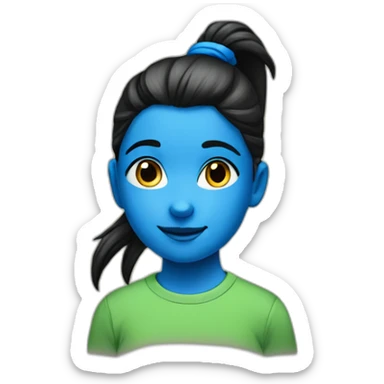 11 years old girl’s portrait with black pony tail and blue t shirt  sticker
