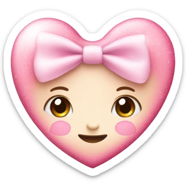 A cute pink baby pink heart with a white bow and sparkly  sticker