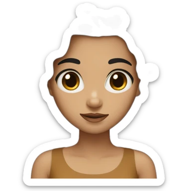 A girl with black hair, brown eyes, and a brown dress sticker