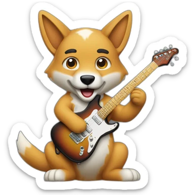 A dingo playing an electric guitar sticker