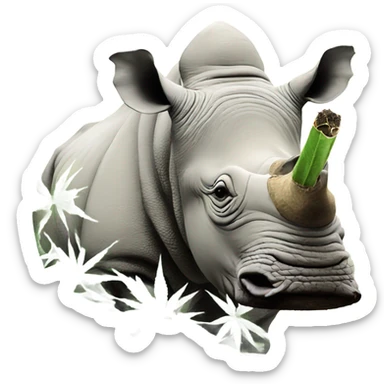 White rhino smoking hemp in bush sticker