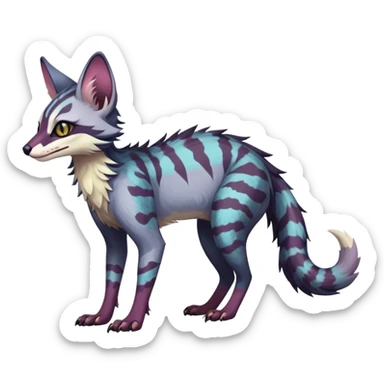 Feral Rare Fantasy dark colorful pastel vibrant Vernid-Sergal-Genet-Trico-species by LiLaiRa, random markings, tufted tail, tufted ears, full body sticker