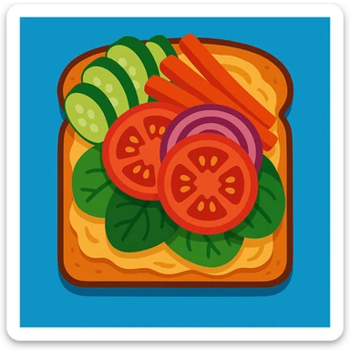veggie and hummus sandwich, vibrant, appetizing, top-down view, visible layers of vegetables and hummus sticker