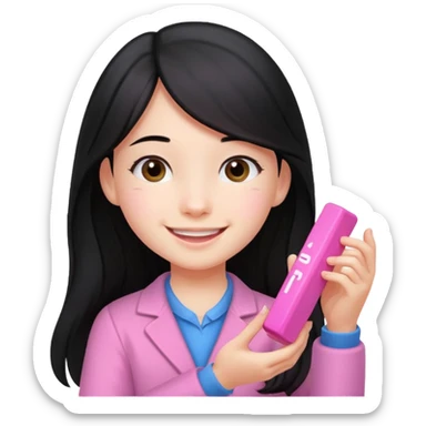 long black haired girl kid playing pink colored formula 1 toy sticker