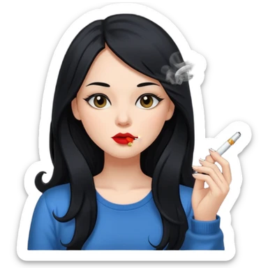 Girl with long black hair smoking cigarette and a vape  sticker
