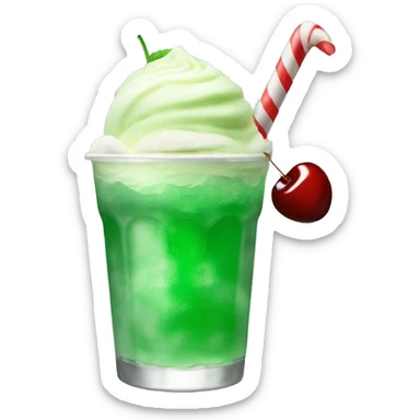 Green plain peppermint soda with vanila ice cream top and a cherry on left side sticker