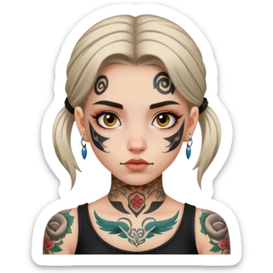 girl with face tattoos, neutral expression sticker
