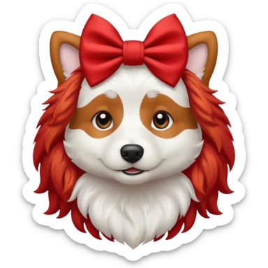 very red long haired white dog with a bow on hair sticker