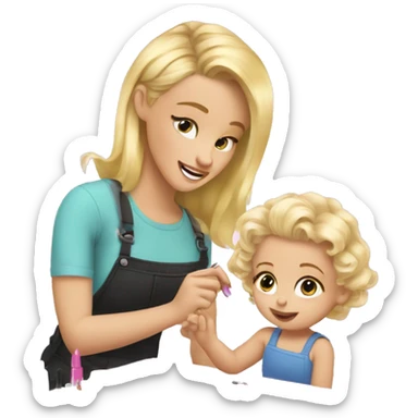 blonde babydaughter gives blonde dad a manicure sticker