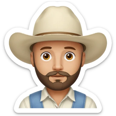 bald man with beard wearing white cowboy hat sticker