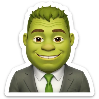 Sporty Shrek in an office suit with a smile on his face, but very tired sticker