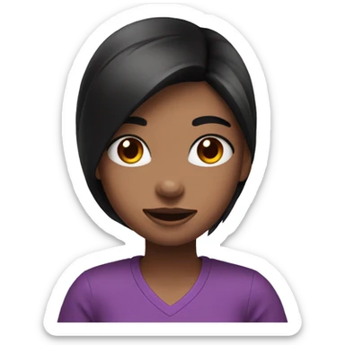 girl emote cuddling a heart with red shirt purple eyes black hair and smile on face sticker