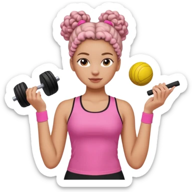 Faça um emoji personalizável estilo Apple menina  igual essa d foto com roupas clara , blusa esportiva rosa e por baixo uma blusa branca calça leg preta  cabelo coque  4c crespo  , faça um pack de emojis com ela fazendo situações clean girl igual os do pinterest  sticker