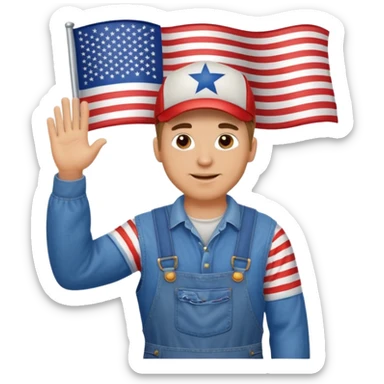 redneck guy with overalls waving american flag sticker