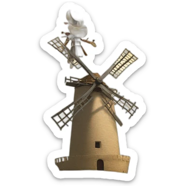 don quixote lifted up into the air by windmill sticker