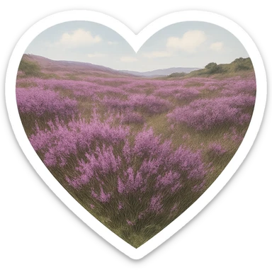 heart with a wild heather moor, clean digital illustration, no background sticker