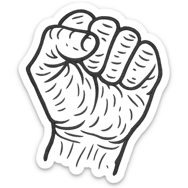 an elderly wrinkled white fist, hand-drawn sketch style sticker