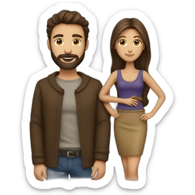 Homme brun avec barbe et une baguette qui pointe vers une femme brune en top crop et jupe  sticker